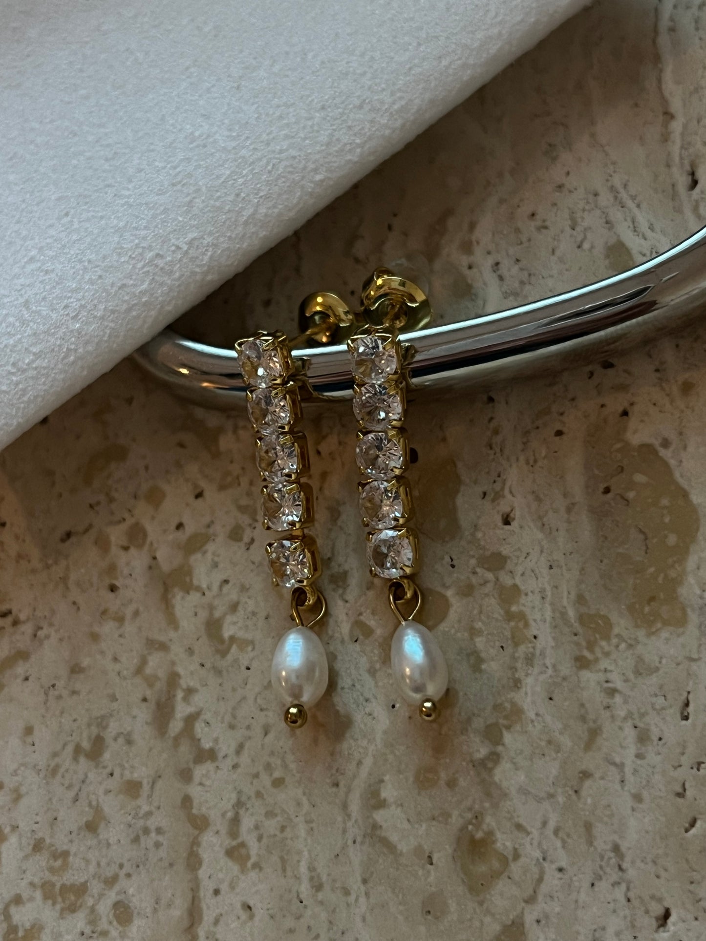 Tennis/pearl earrings